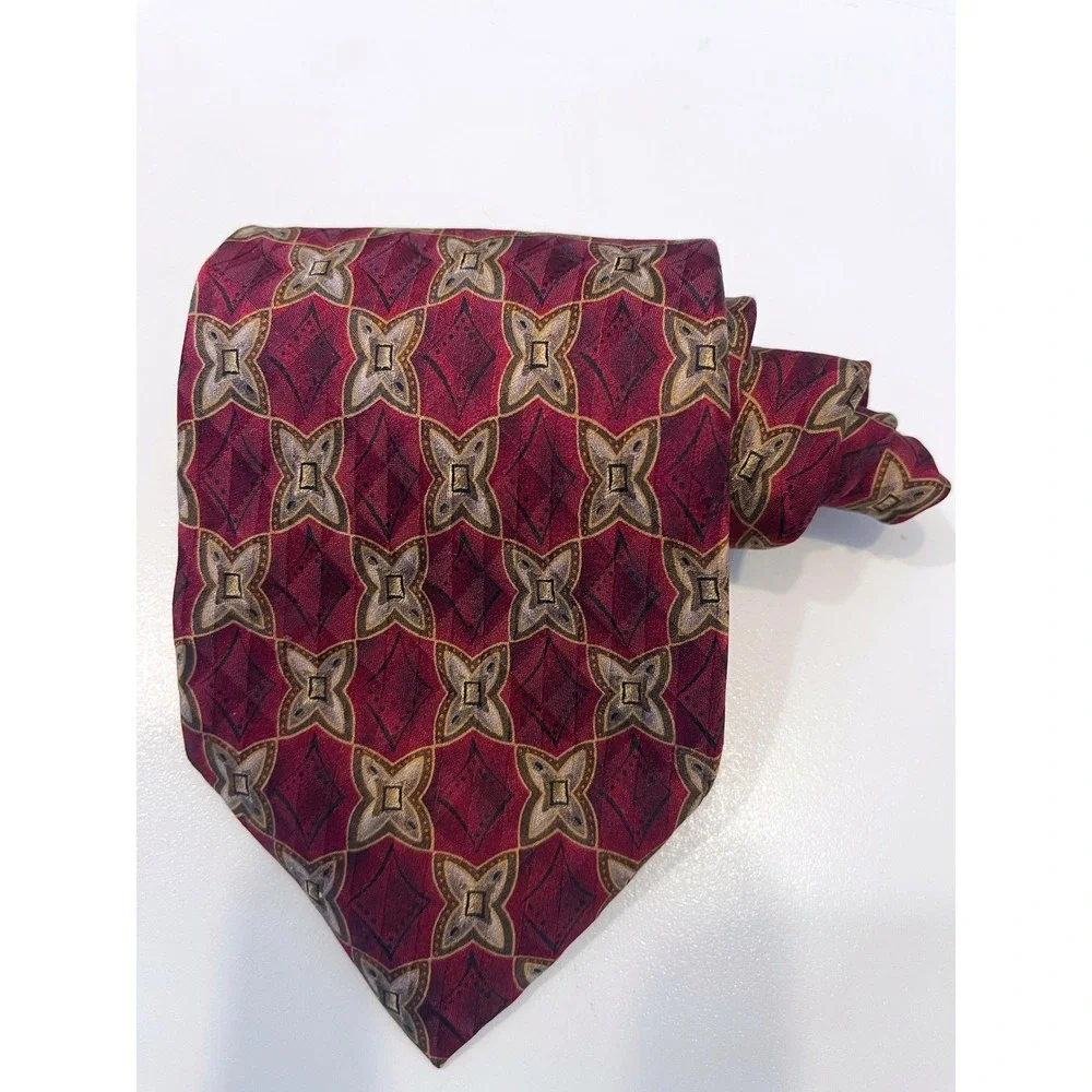 J.Z. Richards Red Gold Silk Floral‎ Patterned Mens Tie